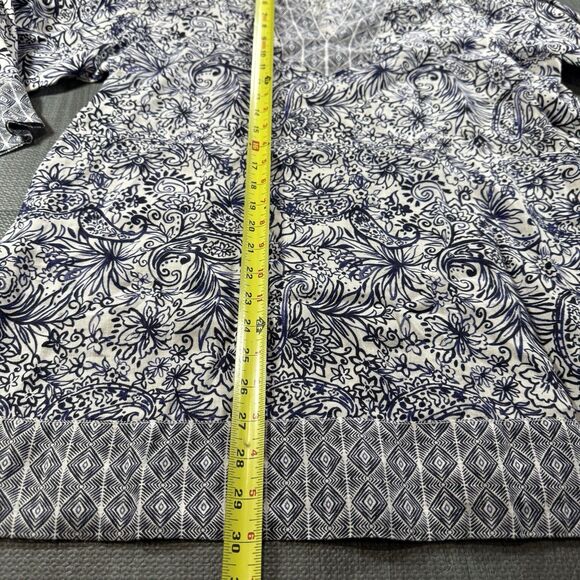 SIGRID OLSEN Blue & White 100% Linen Floral Paisley Boho Tunic Top SIZE L - Picture 6 of 8